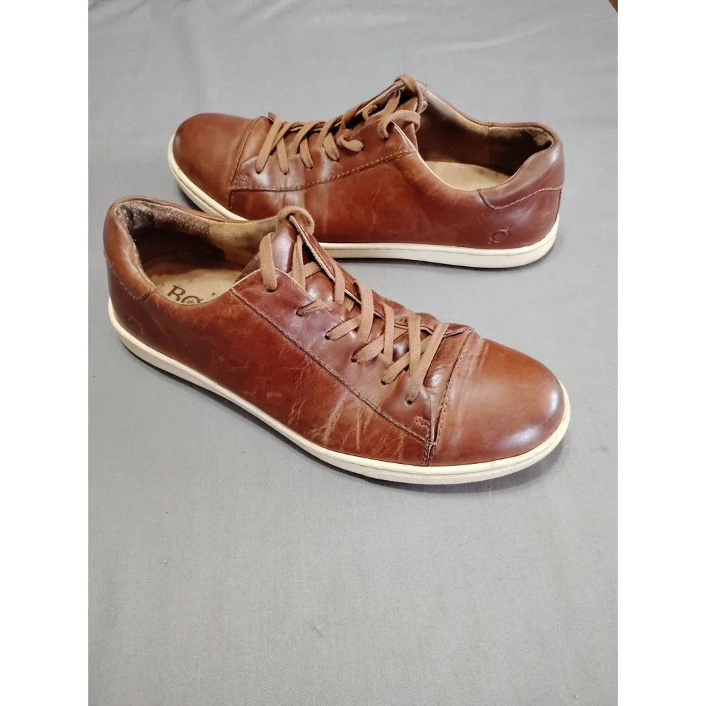 Born Cognac Leather Handcraft Distressed Lace Up Low Top Comfy Sneaker Men 10.5*